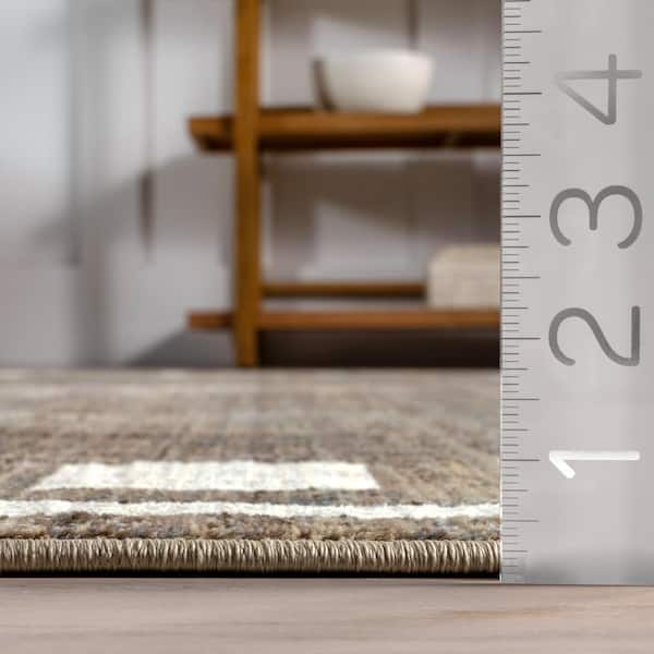 Olvera Geometric Bordered Beige 3 ft. x 8 ft. Runner Rug