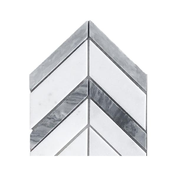 Take Home Tile Sample - Glacier Edge White and Gray 4.5 in. x 4.5 in. Chevron Honed Marble Mosaic