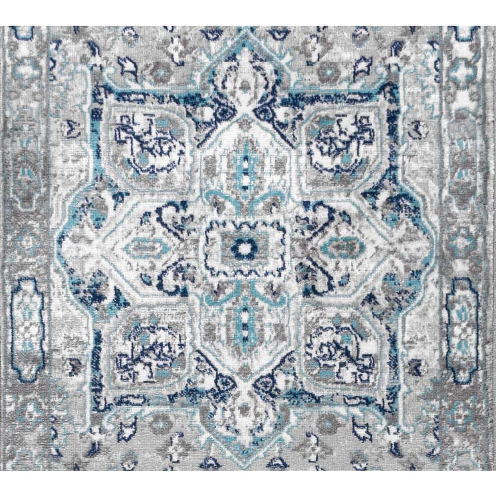 Light Grey/Blue Modern Persian Medallion 2x8 Runner Rug