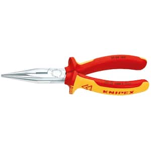 6-1/4 in. 1000-Volt Insulated Long Nose Pliers with Cutter and Chrome Plating in Red/Yellow
