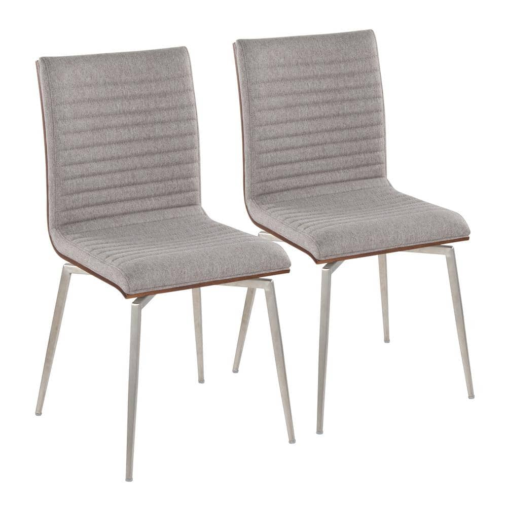 Lumisource Mason Grey Fabric, Walnut Wood and Stainless Steel Swivel Side Dining Chair (Set of 2)