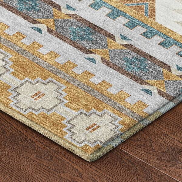 Mayfield Premium Machine Washable Abstract AMF2539 Gold 3 ft. x 4 ft. Area Rug