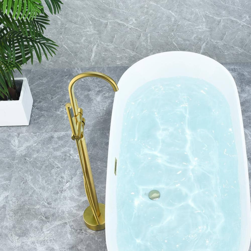 Brushed Gold Stainless Steel Freestanding Tub Faucet with Handshower