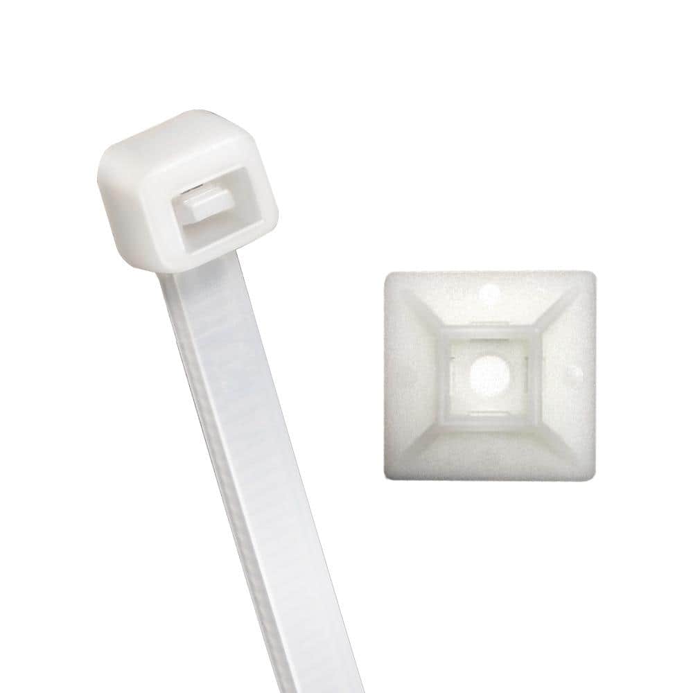8 in. Cable Zip Ties and Adhesive Mounts COMBO (50 Sets) Natural (White) (1