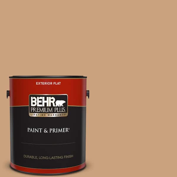 BEHR PREMIUM PLUS 1 gal. #270F-4 Peanut Butter Flat Exterior Paint & Primer