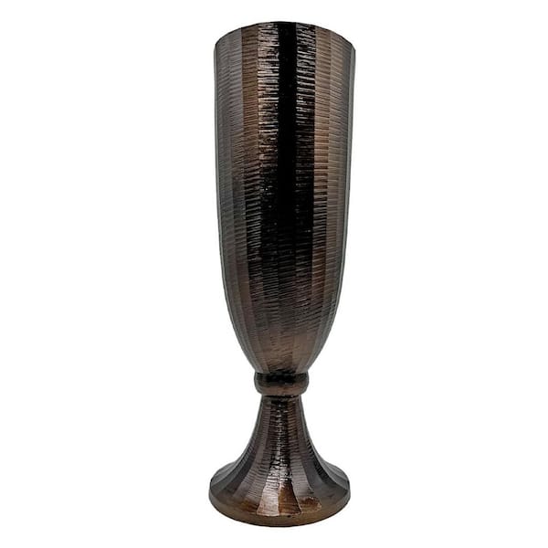 Bronze 16 in. x 5 in. Artisan Striated Aluminum Urn Metal Vase