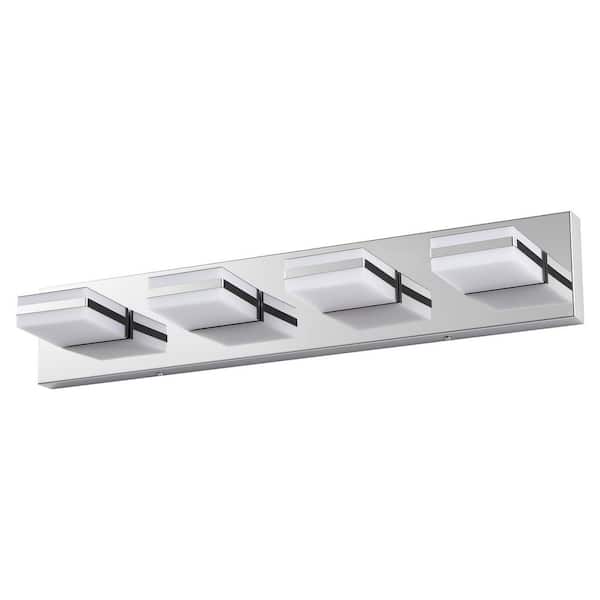 25.6 in. 4-Light Chrome 3CCT Adjustable Modern LED Vanity Light with Memory Function Rotatable Shades
