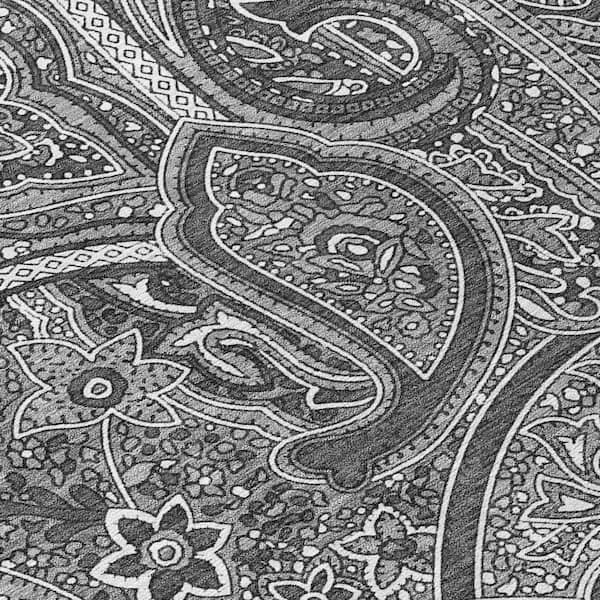 Gray, Silver, Charcoal 8 ft. Round Woven Paisley Polyester Round Indoor/Outdoor Area Rug