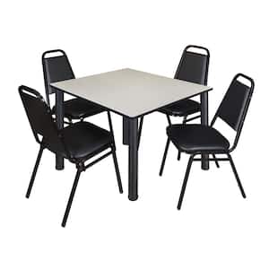Rumel 48 in.Square Maple and Black Wood Breakroom Table and 4 Restaurant Stack Chairs (4-Capacity)