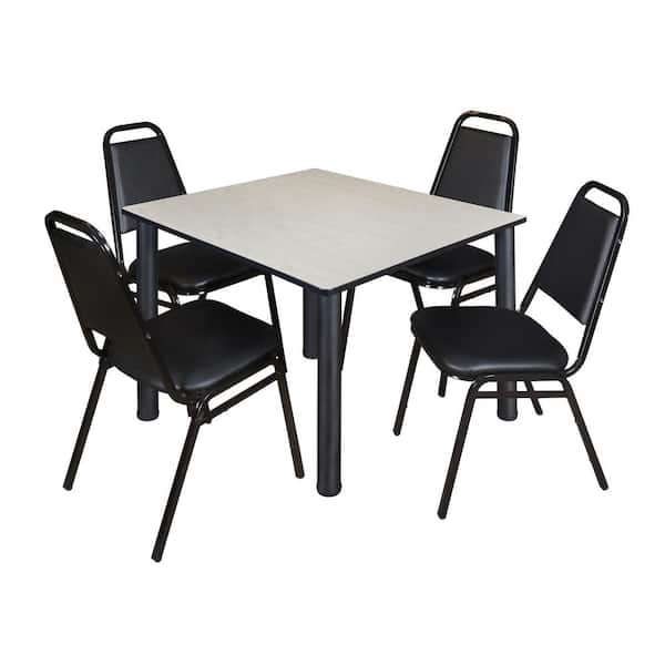 Regency Rumel 48 in.Square Maple and Black Wood Breakroom Table and 4 Restaurant Stack Chairs (4-Capacity)