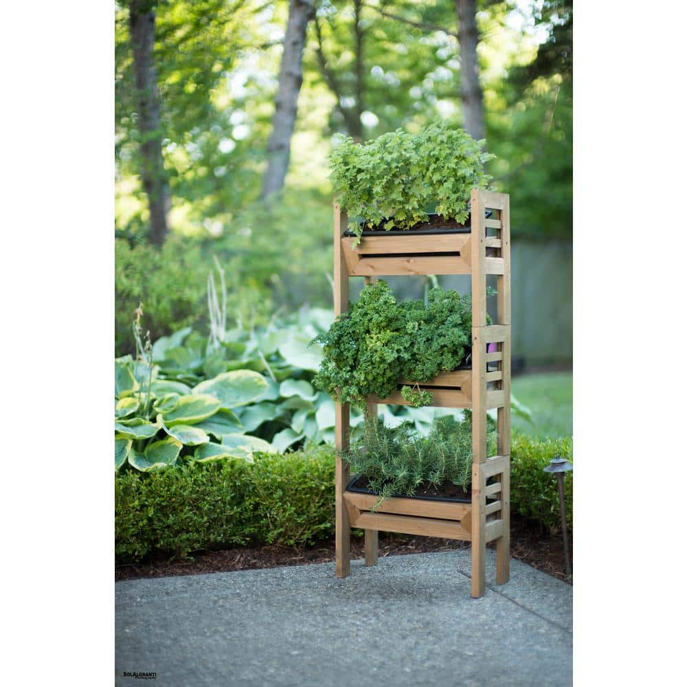 Natural Wood 3-Tier Stackable Outdoor Floor Planter Set