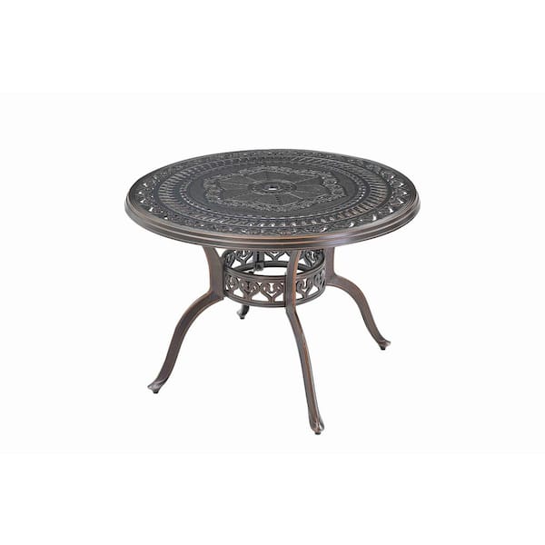 Clihome Outdoor Cast Aluminum Patio Dining Table in Brown with Umbrella Hole, Durable and Weather-Resistant