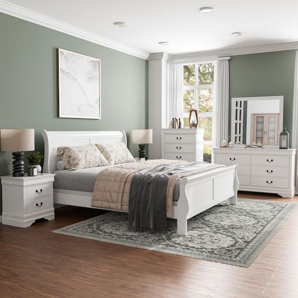 Furniture of America 6-Piece Burkhart White Wood King Bedroom Set with Dresser and Mirror