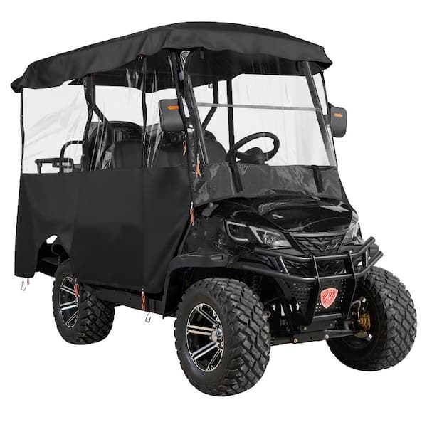 Golf Cart Cover 2+2/4 Passenger Carts, 420D Oxford with PVC Coating, Storage Pocket, Wind Hooks, 4 Roll-Up Doors