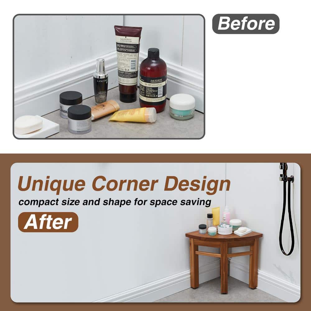 12'' Waterproof Teak Corner Shower Stool for Spa Use