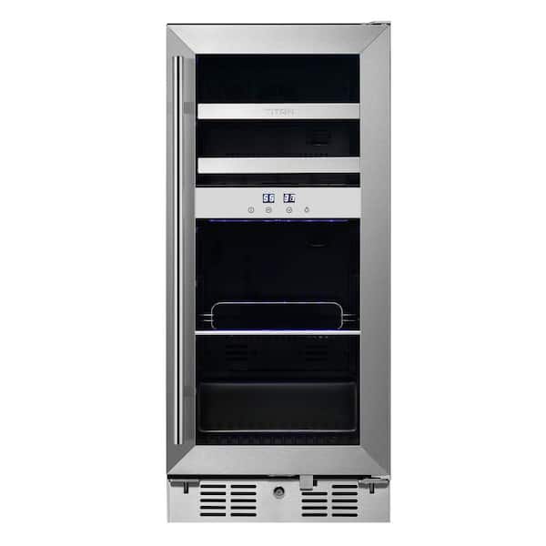 TITAN Signature 15 in. 8-Bottle and 40-Can Stainless Steel Single Door Dual Zone Built-In Wine and Beverage Cooler