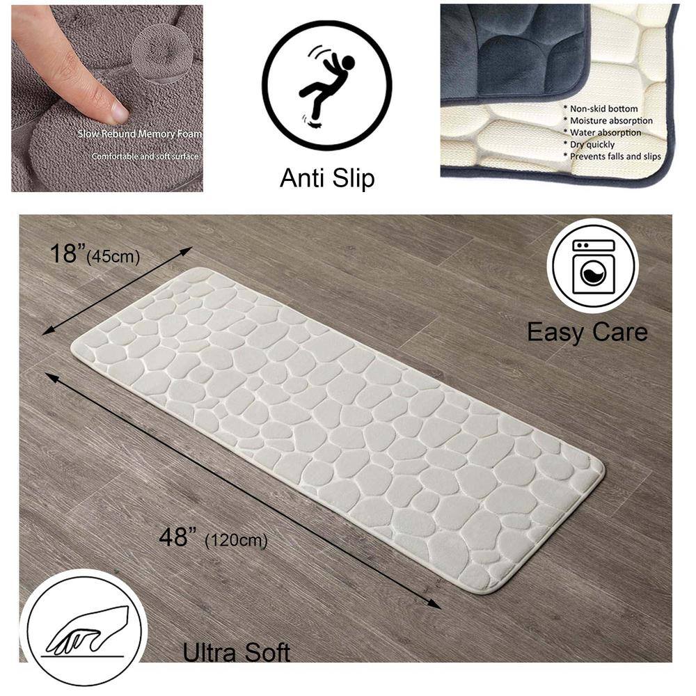 Beige Memory Foam Pebble Design Runner Mat for Bathroom