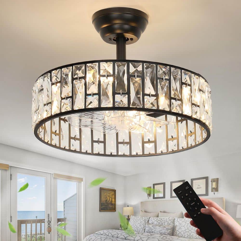 17.71 in. Indoor Modern Black Crystal Ceiling Fan with Light Luxury Fandelier with Silent Remote Reversible Fan Blades price history on PriceWatchPro