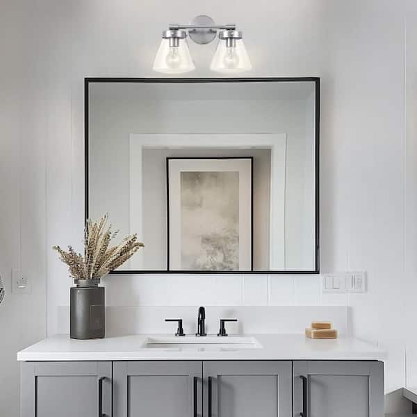 Gleam 15.25 in. 2-Light Brushed Nickel Vanity Light with Clear Glass Shades
