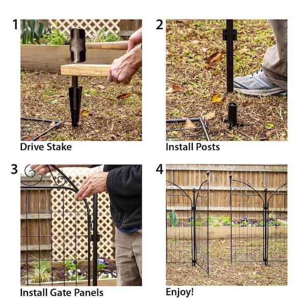Vigoro Rockdale 41.9 in. H x 34.8in W Black Metal Garden Fence Gate