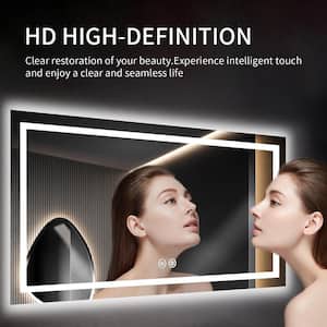 55 in. W x 36 in. H Large Rectangular Frameless Front and Backlit Dimmable Bathroom Vanity Mirror in Shatterproof Glass