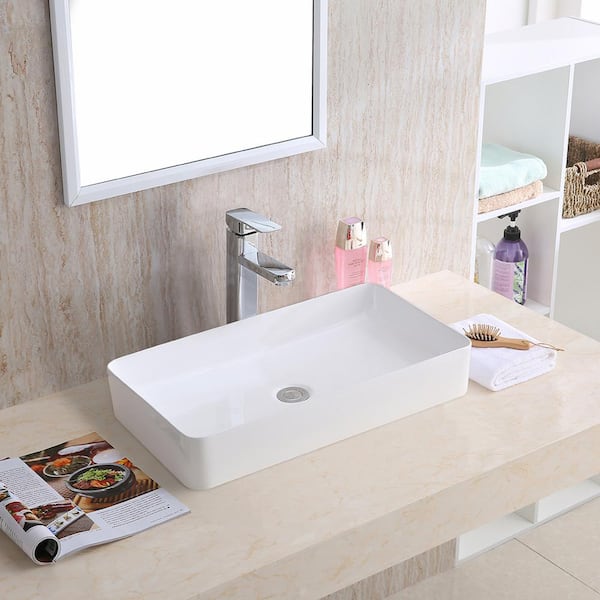 Karran Valera 24 in. Vitreous China Vessel Bathroom Sink in White