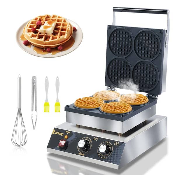 Karl home 1750-Watt Single Head Stainless Steel 4 Grids Waffle Cone Commercial Electric Waffle Maker