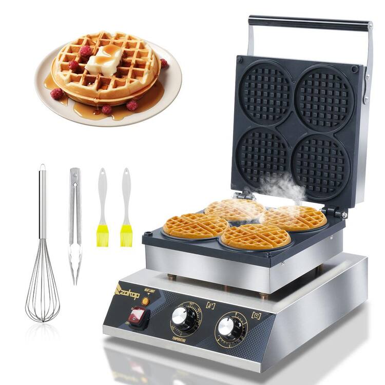 Karl home 1750-Watt Single Head Stainless Steel 4 Grids Waffle Cone Commercial Electric Waffle Maker