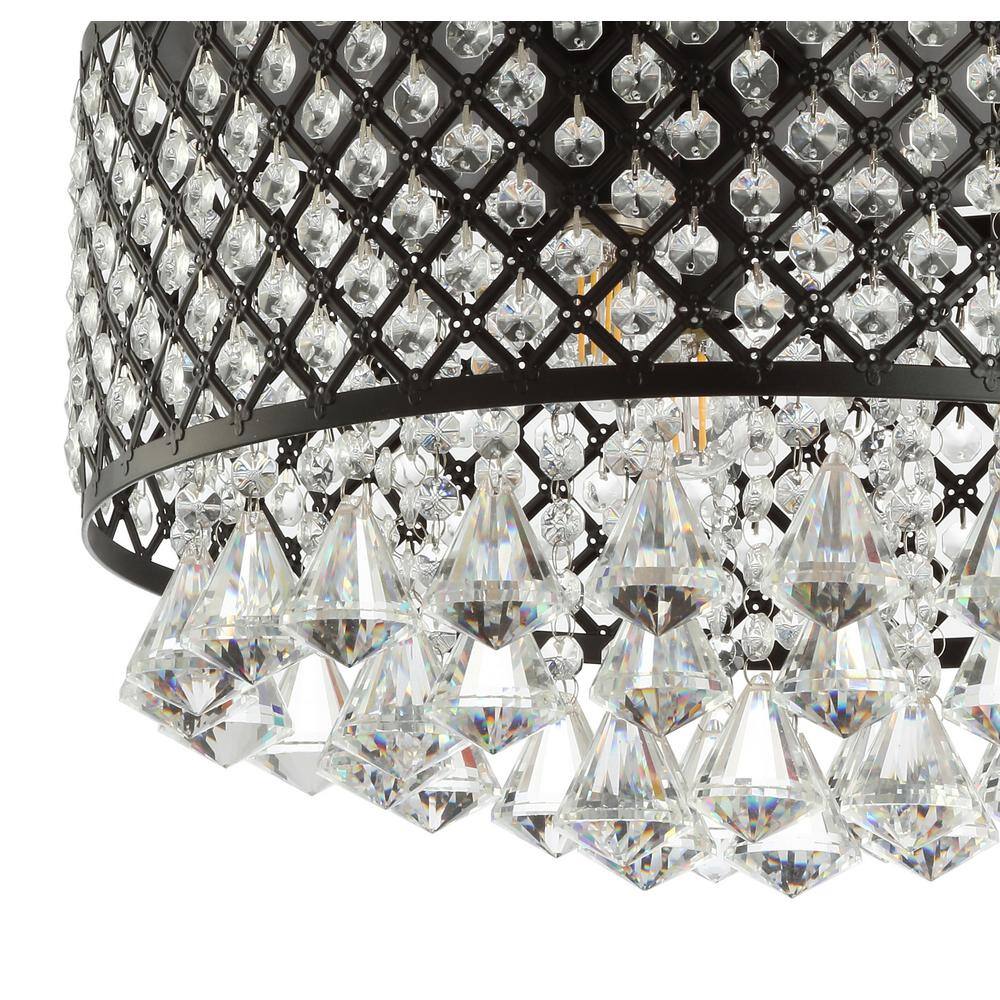 Black Crystal Drum LED Flush Mount Ceiling Light, 17"