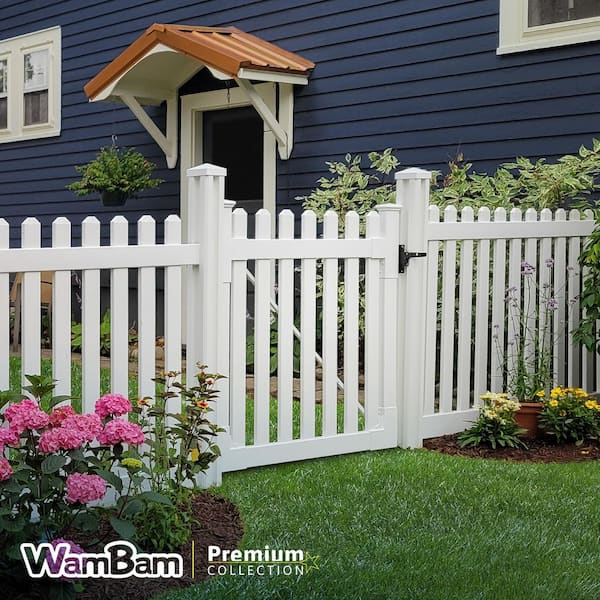 Premium 4 ft. x 4 ft. White Vinyl Picket Fence Gate w/ Hardware