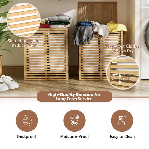 VEIKOUS Bamboo Modern Rectangle Laundry Room Hamper Sorter with Removable  Liner Bags and Lid HP1101-01-H4