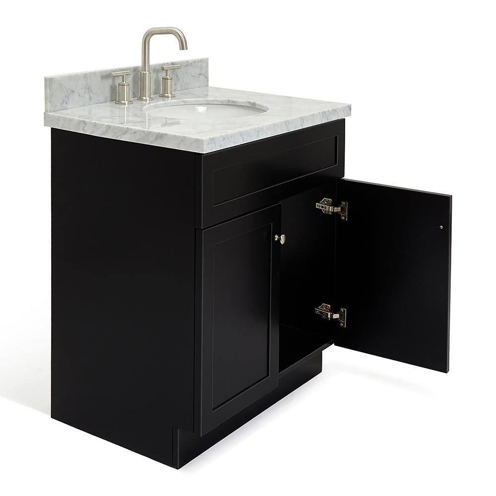 Black and Carrara White Marble 31" Freestanding Single Vanity