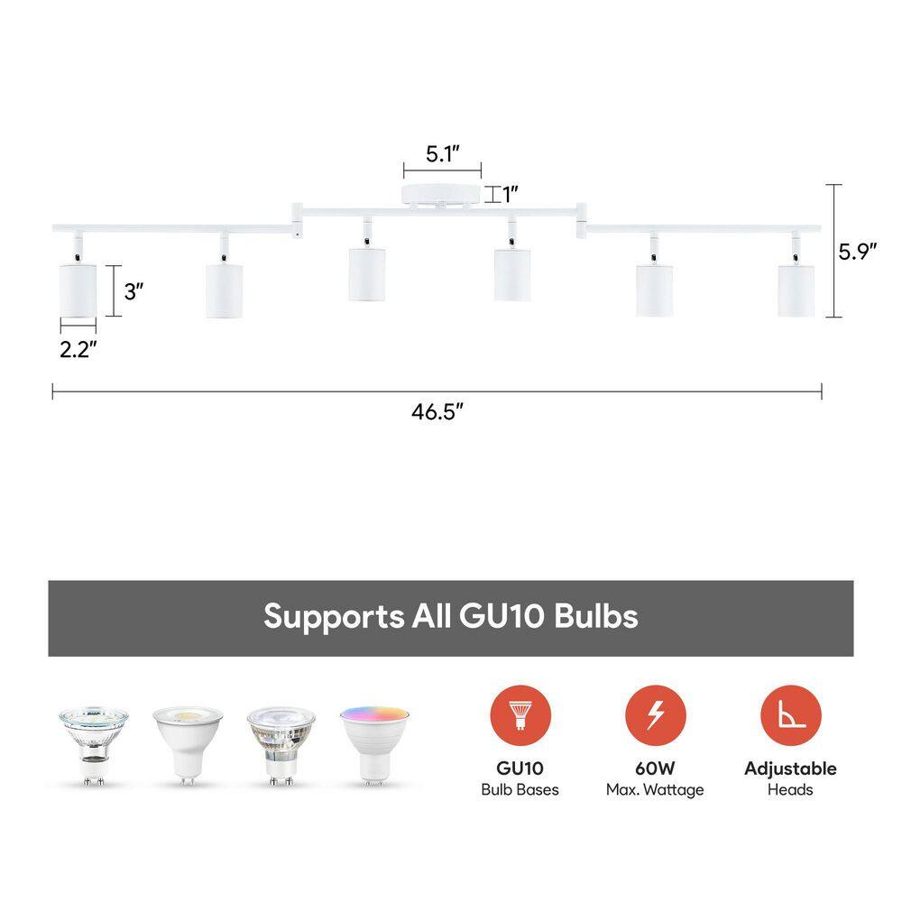 Matte White 4 ft. 6-Light Adjustable Track Lighting Fixture