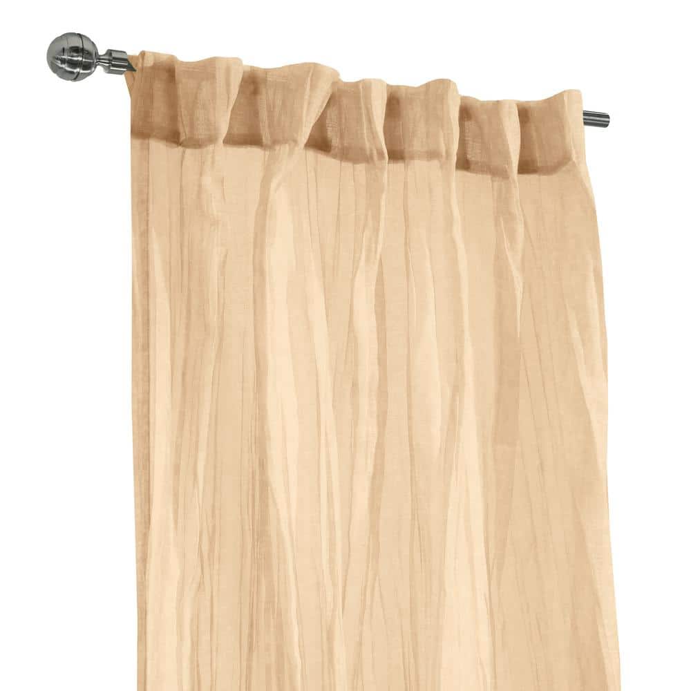 Apricot Sheer Polyester Pleated Rod Pocket Curtain Panel 52" x 95"