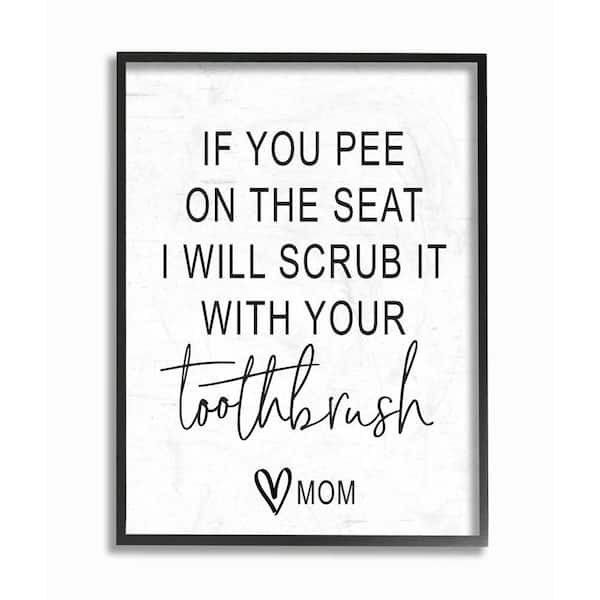 Stupell Industries 11 in. x 14 in. "Pee On Seat Bathroom Black And White" by Lettered and Lined Framed Wall Art