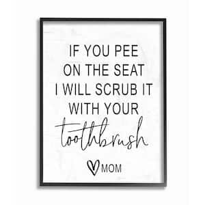 16 in. x 20 in. "Pee On Seat Bathroom Black And White" by Lettered and Lined Framed Wall Art