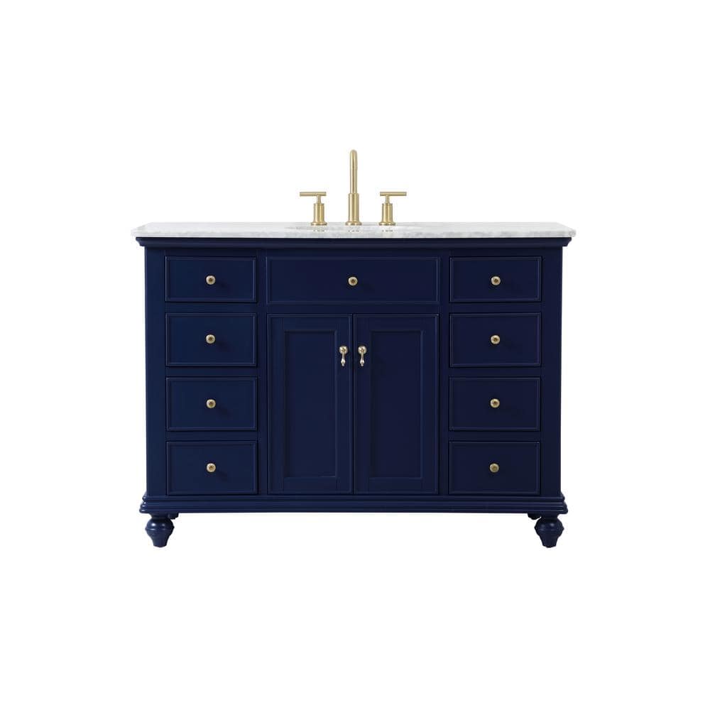 Timeless Home 48 in. W Single Bath Vanity in Blue with Marble Vanity Top in