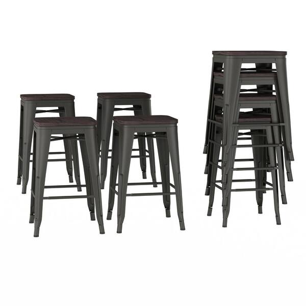 Lavish Home 24 in. Stackable Backless Bronze Metal Bar Stool (Set of 4)