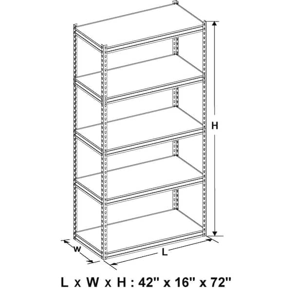 King's Rack 5-Tier Steel Storage Rack Boltless Shelving Tier Height Adjustable 42 W x 16 D x 72 H. - Black GT0902BK