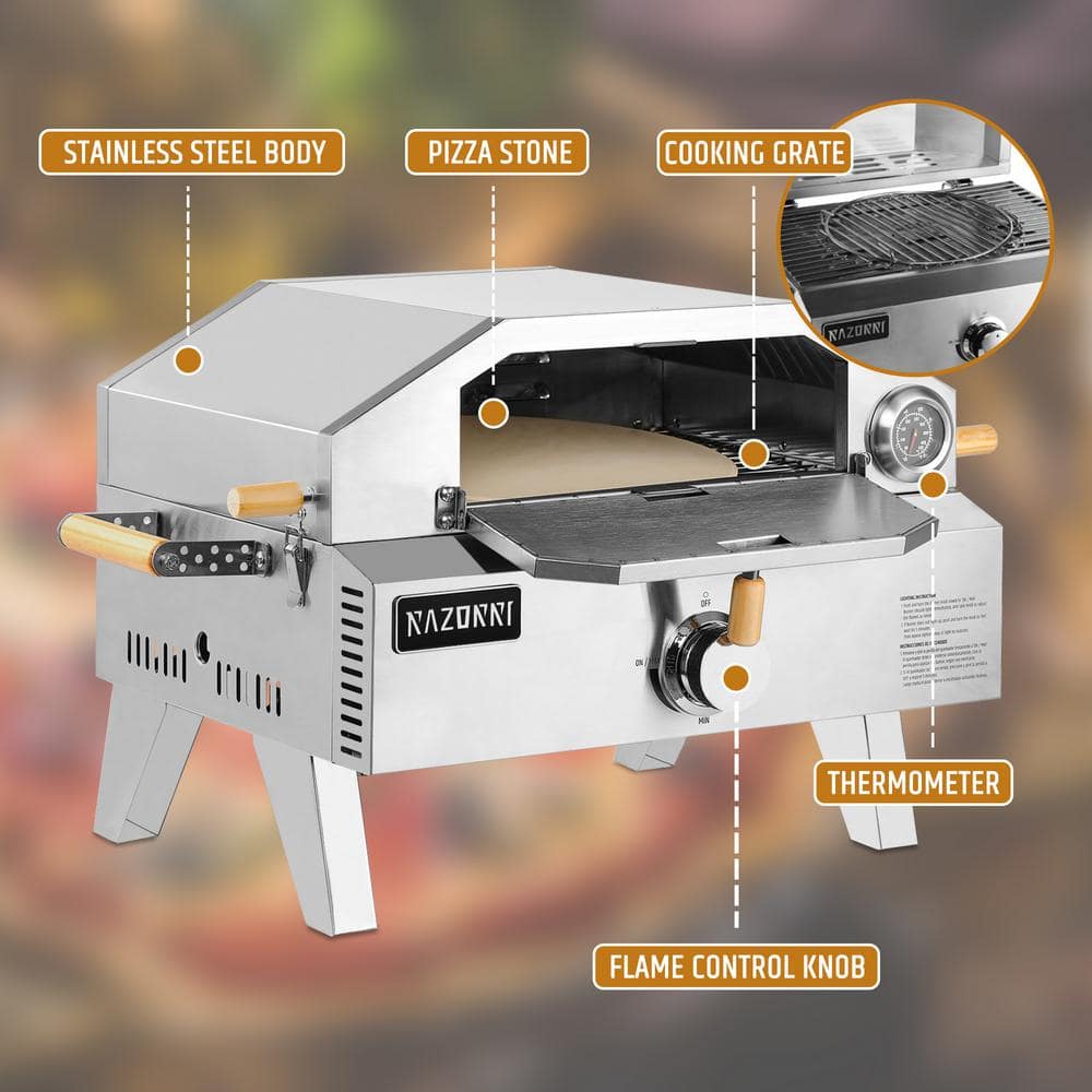 Portable Stainless Steel Gas Pizza Oven with Thermometer