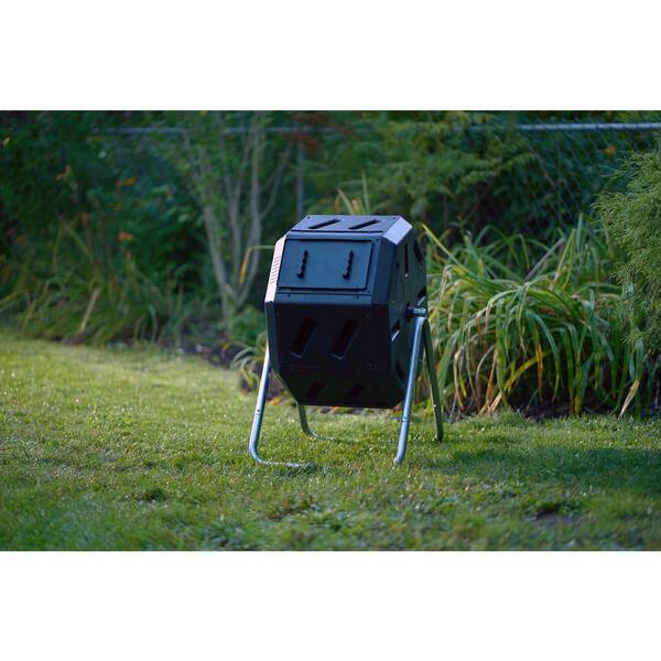 FCMP Outdoor IM4000 Dual-Chamber Tumbling Composter – 37 Gallon Black Compost Bin | Easy-Turn Garden Composter