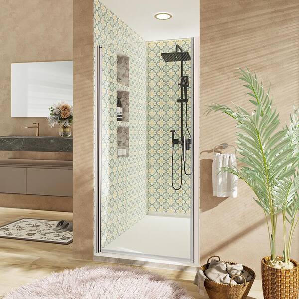 FORCLOVER 34-35 3/8 in. W x 72 in. H Pivot Frameless Swing Corner Shower Panel with Shower Door in Chrome with Clear Glass