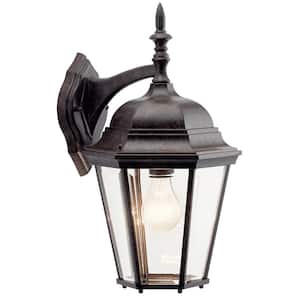 Madison 17 in. 1-Light Tannery Bronze Outdoor Hardwired Wall Lantern Sconce with No Bulbs Included (1-Pack)