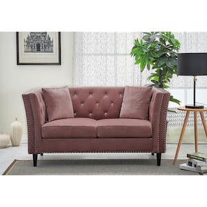 Rivas 62.2 in. Rose Velvet 2-Seater Loveseat with Square Arms