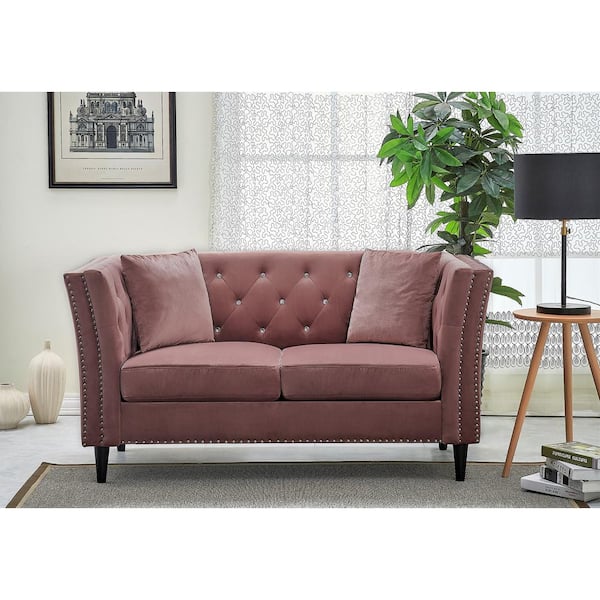 US Pride Furniture Rivas 62.2 in. Rose Velvet 2-Seater Loveseat with Square Arms