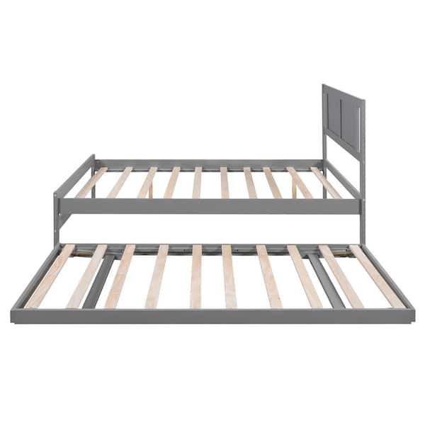 Gray Full Size Platform Bed with Adjustable Trundle