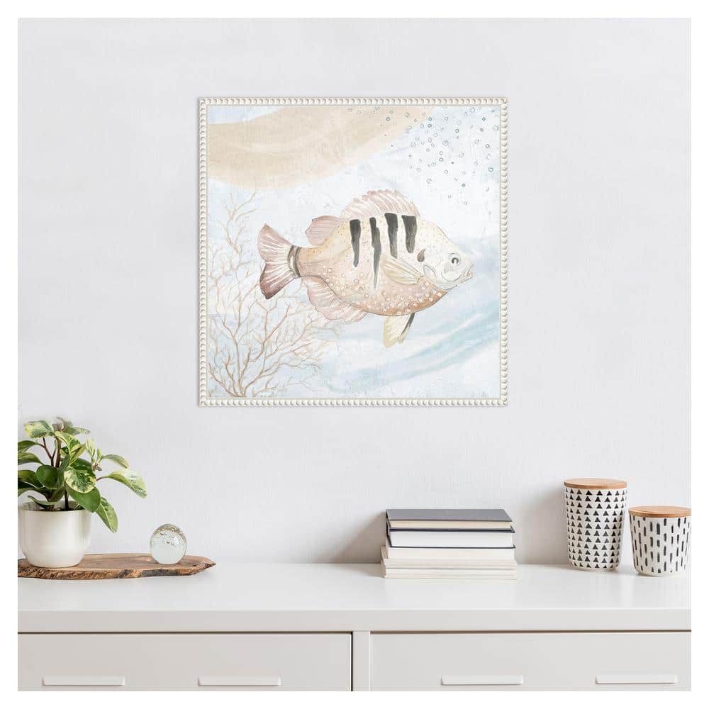 Ocean Oasis Waves Tropical Fish II White Canvas Wall Art