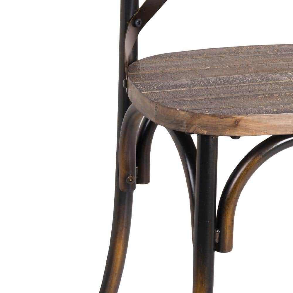 Antique Copper & Oak Metal Cross Back Side Chair