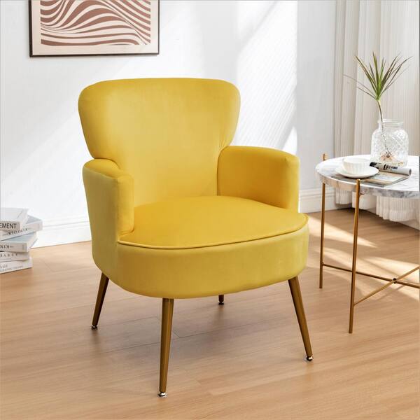 US Pride Understated Yellow Velvet Arm Accent Chair