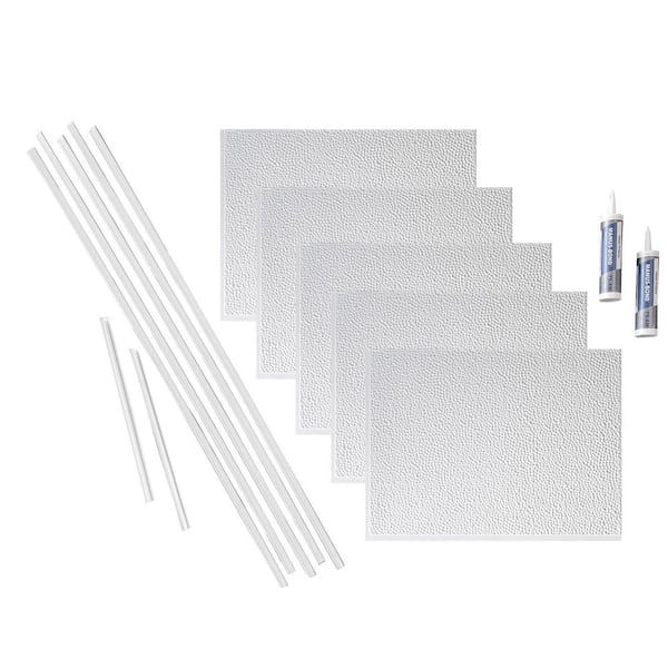 Fasade Hammered 18 in. x 24 in. Matte White Vinyl Decorative Wall Tile Backsplash 15 sq. ft. Kit